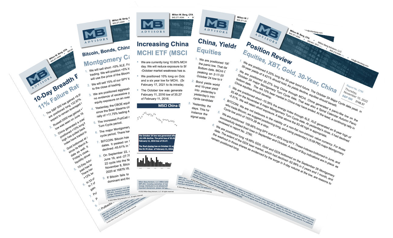 Selection of pages from Milton Berg Advisors research reports